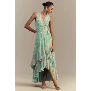 Hutch Women's Trinity Long Wrap Dress Teal Vintage Vining Floral Size M NWT